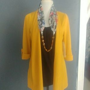 all in one layered blazer, blouse necklace scarf
